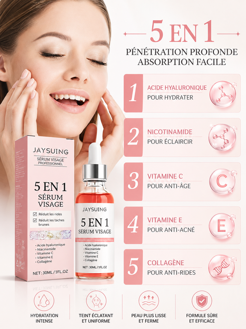 5 en 1 Fondre les ridules Sérum visage raffermissant Hydratant Vitamine C Acide hyaluronique Rétrécir les pores