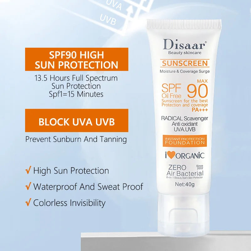 Crème solaire pour le visage et corps imperméable SPF 90+UV Crème solaire  Crème de protection anti-soleil pour le visage
