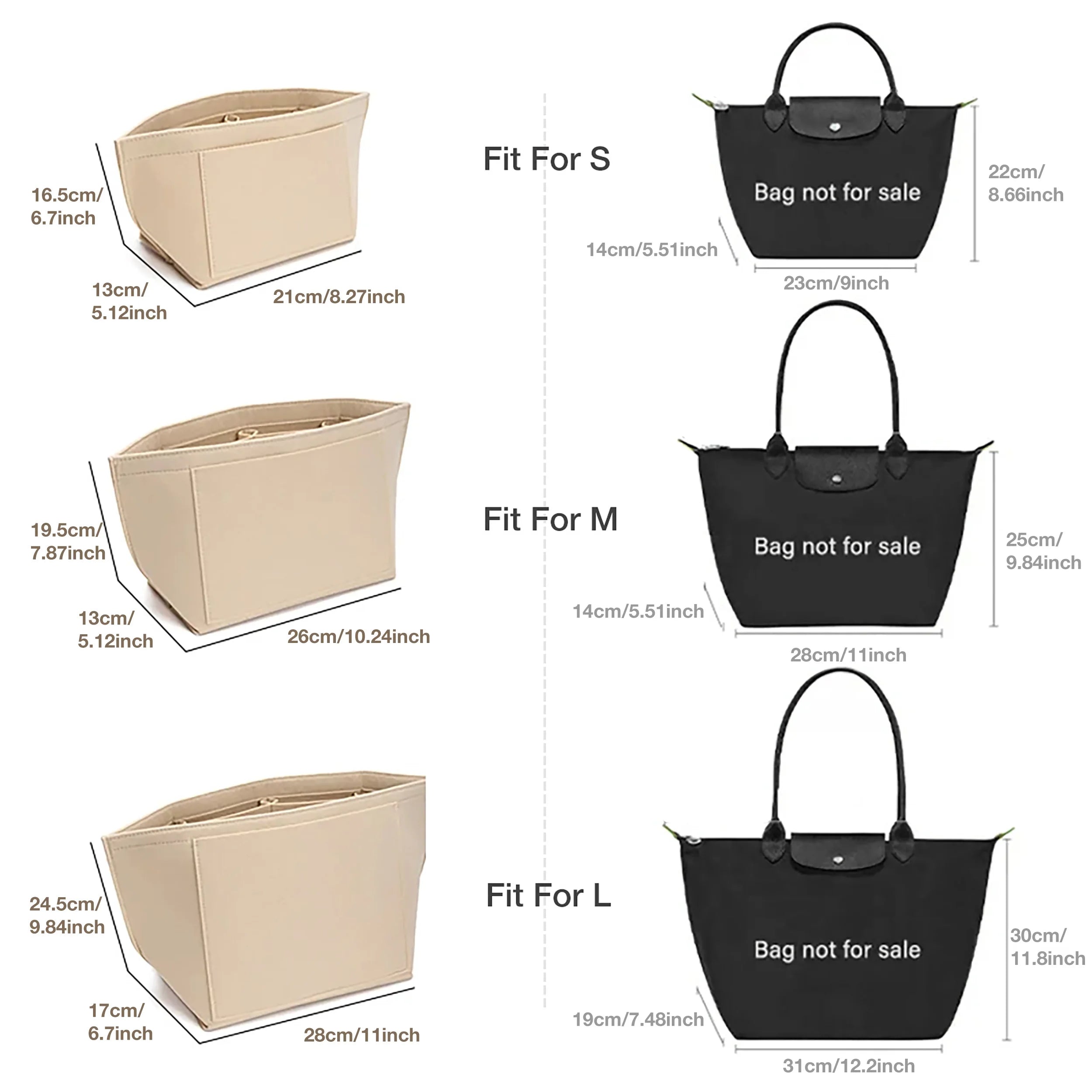 Organisateur de sac à main, 5 couleurs, 3 tailles